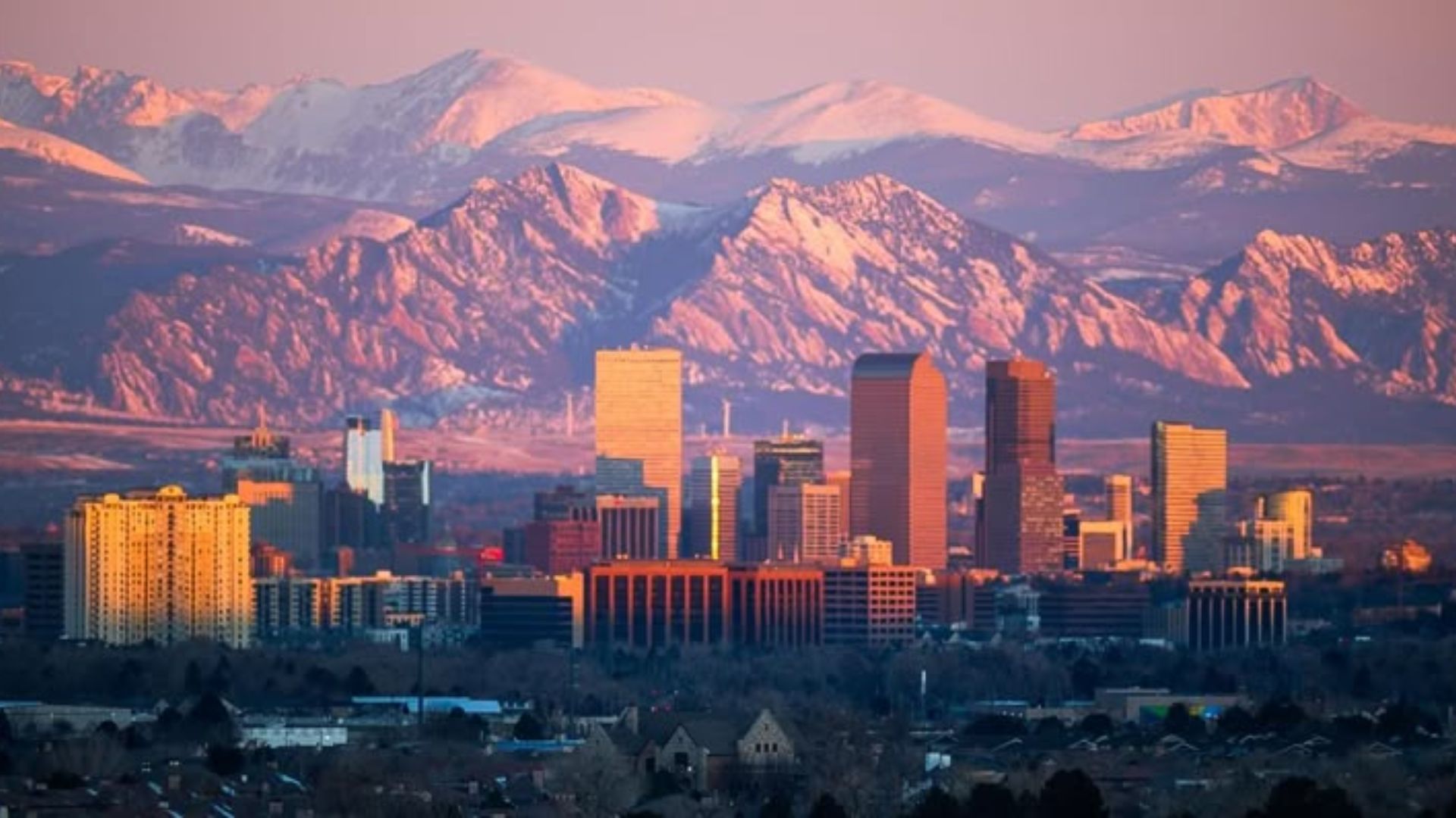 the Denver skyline with the Rocky Mountains, Colorado